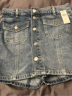Anthropologie Light Blue Denim Mini Skort with Front Buttons